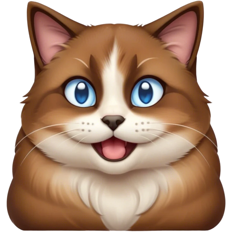 Cinematic Cute Yawning Brown Mantle Snowshoe Cat Portrait Emoji, Head tilted slightly with a dramatic, wide-open yawn, smooth brown fur draping elegantly over its back with contrasting white paws, chest, and facial markings, piercing icy-blue eyes that are barely open, Simplified yet irresistibly adorable features, highly detailed, glowing with a soft, cozy glow, high shine, relaxed yet expressive, stylized with a touch of whimsy, bright and endearing, soft glowing outline, capturing the essence of a sleepy yet affectionate kitty, so drowsy it feels like it could stretch right out of the screen and curl up for a nap! emoji