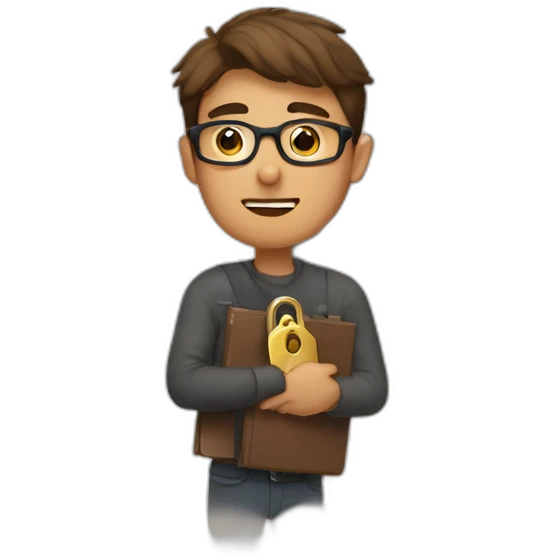 brown-short-haired man wearing glasses, struggling to fit a key into a door-lock emoji