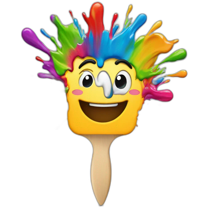 paintbrush with a face singing with joy many colors emoji