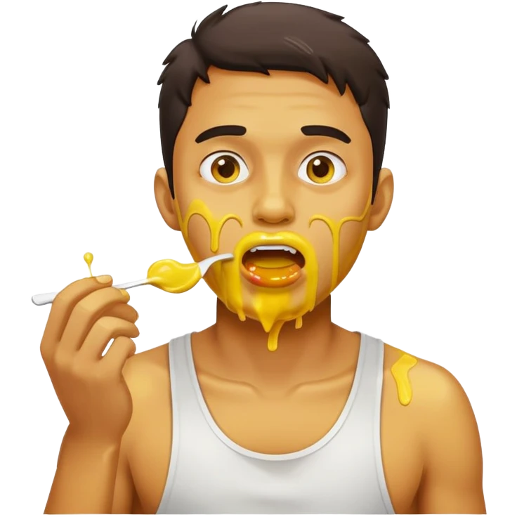 man who is eating yellow liquid and it’s smeared all over his mouth and face emoji