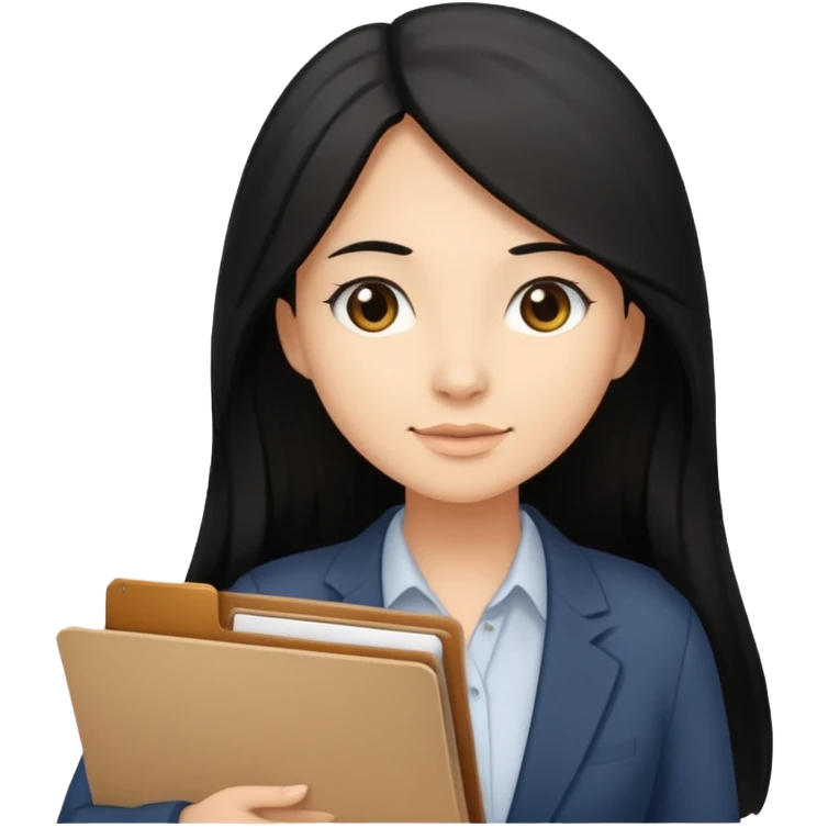 a light tan woman with long black hair past mid-back, round brown eyes and manila folder in her hands emoji