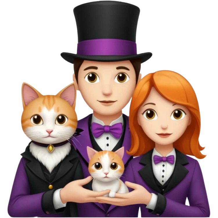 magician couple and their pet cat emoji