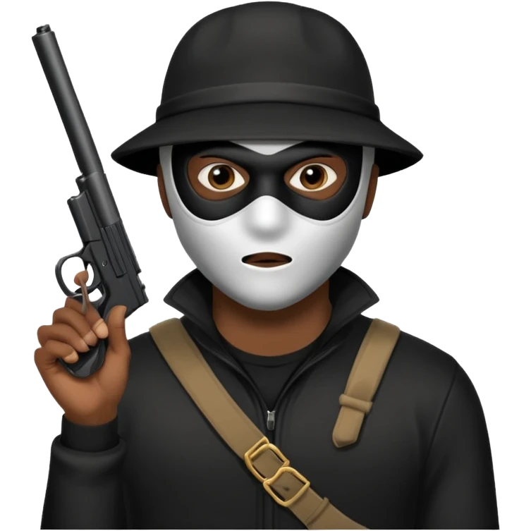 A black male in a robber mask with a gun emoji