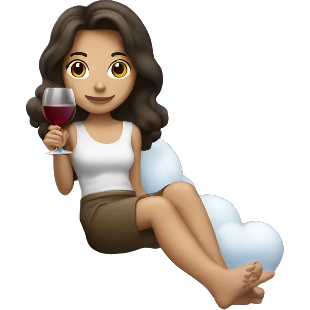 Brunette Girl drinking wine sitting on a cloud emoji