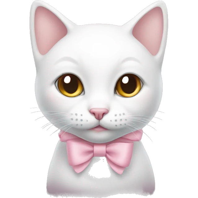 White kitty with pastel pink ribbon on head emoji