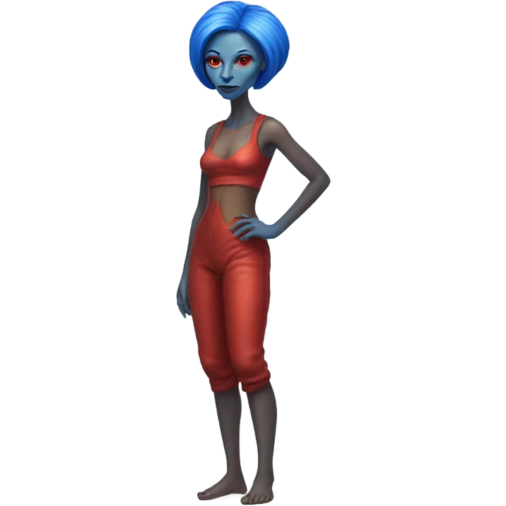 a red alien woman full body,blue hair emoji