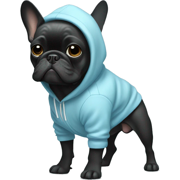 Black French bulldog in a light blue hoodie  emoji