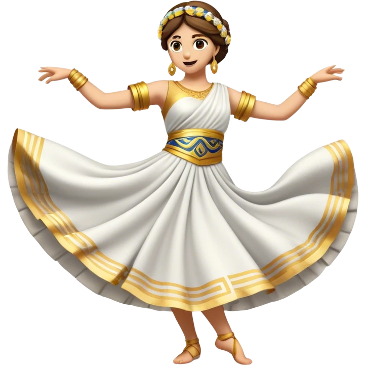 Cinematic Realistic Sirtaki Dance Emoji, depicted as a vibrant traditional Greek dance scene with flowing movements and expressive costumes, rendered with dynamic textures and warm festive lighting that captures its cultural exuberance. emoji