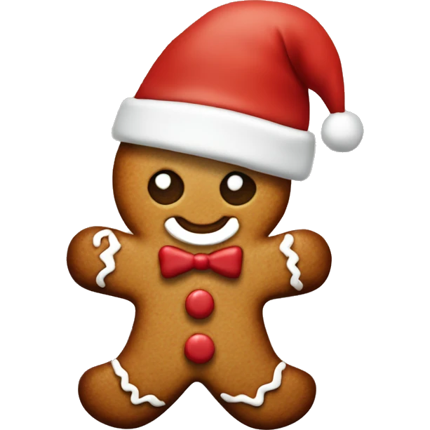 Gingerbread man wearing santa’s hat in coffee emoji