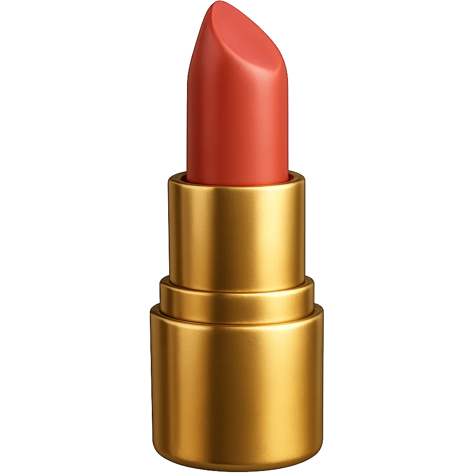 Edit this image to a realistic lipstick emoji with a gold case in a photorealistic style. Remove the background completely. emoji