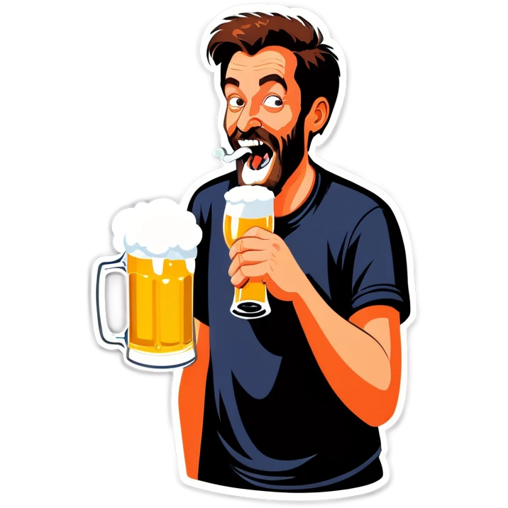 Crazy man drinking beer emoji