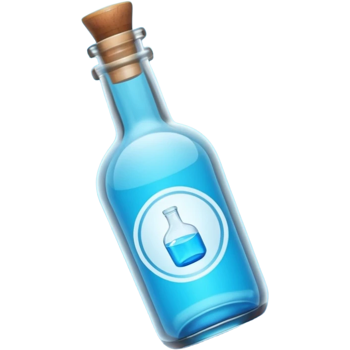 a neon blue motion tiled to the left with a round glass bottle no handle emoji