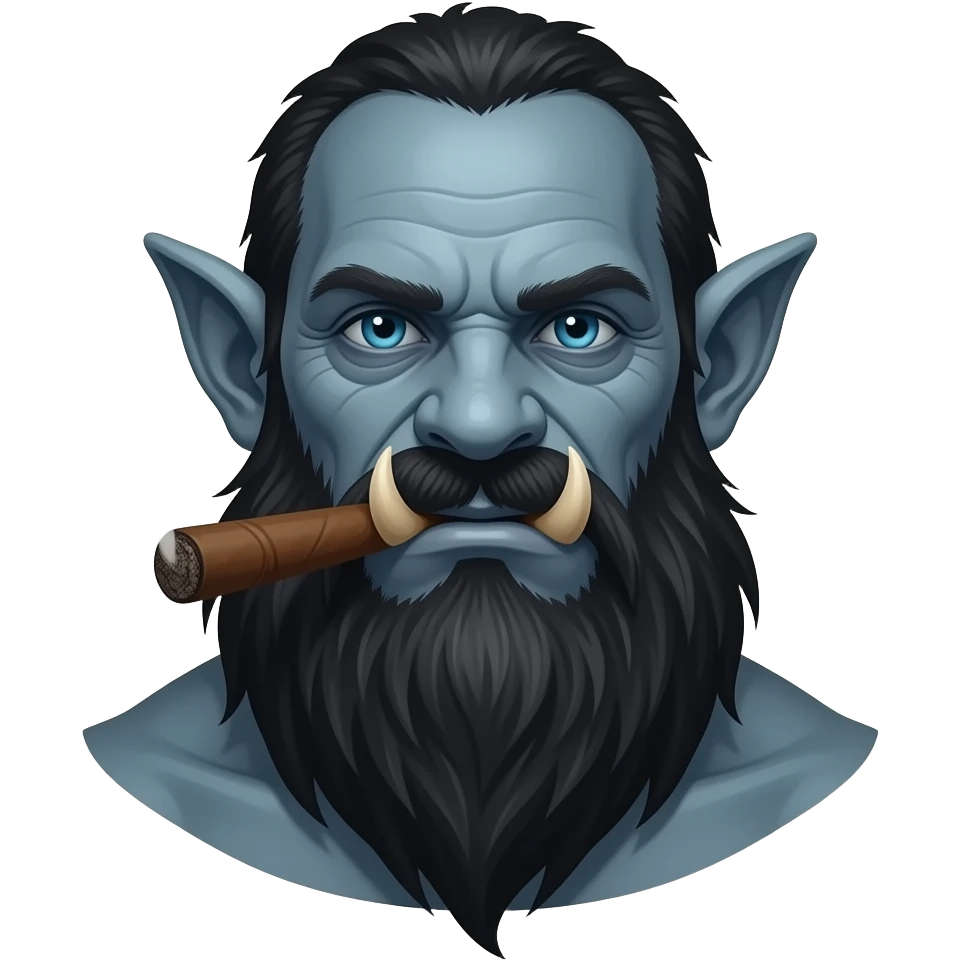 A dark troll that smokes a cigar. Fantasy emoji