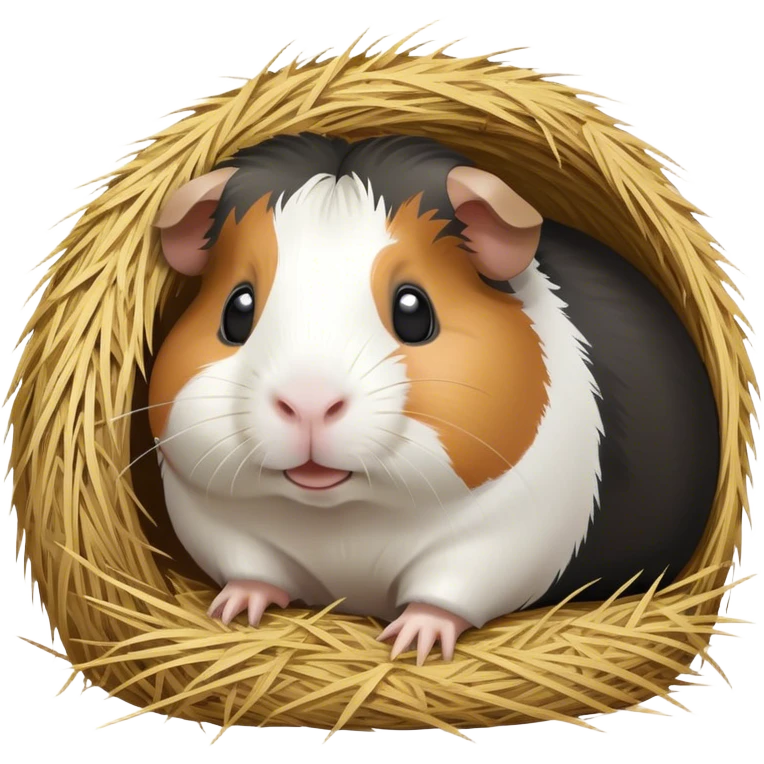 Cobaya con pelaje blanco y negro comiendo heno emoji