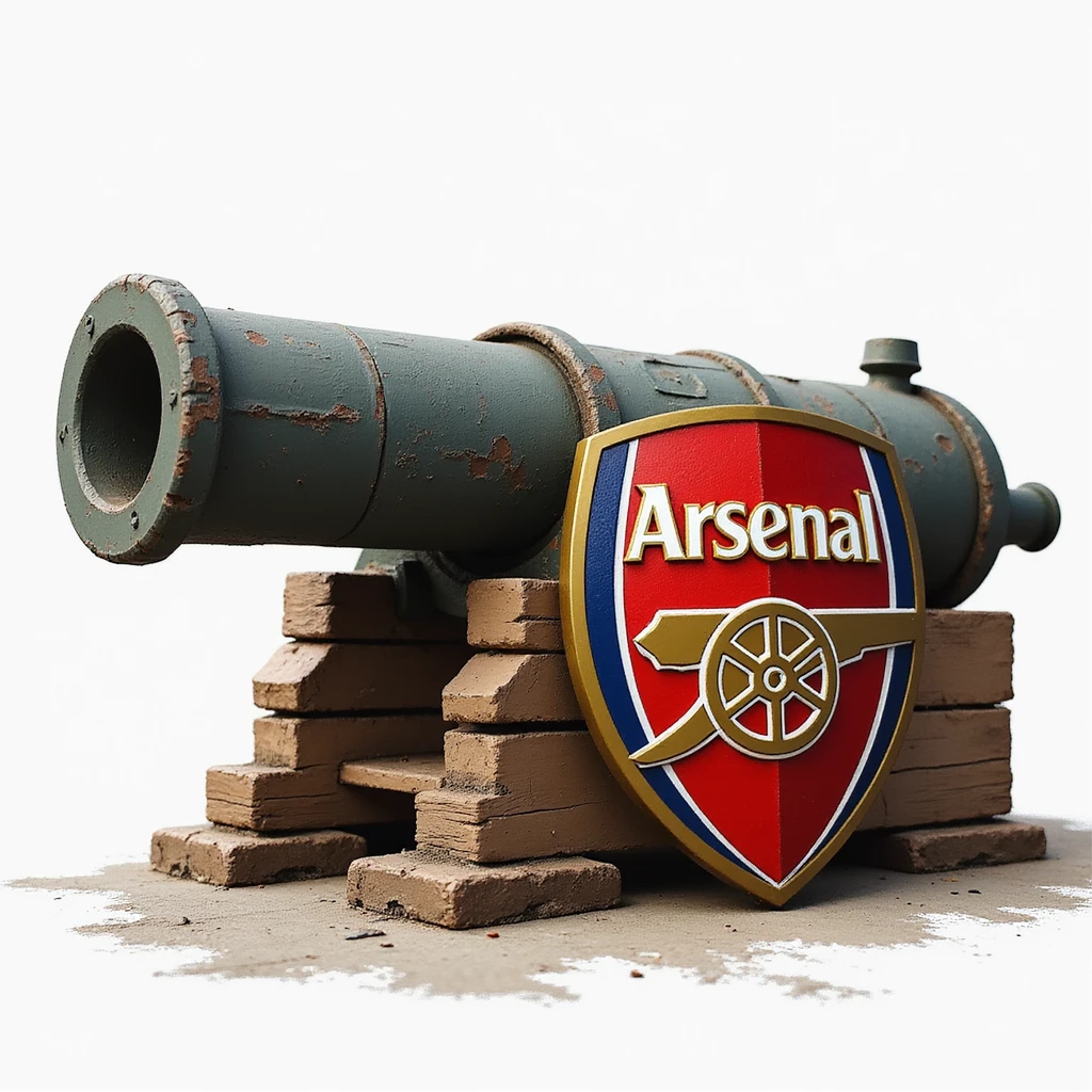 realistic illustration of Arsenal football club cannon with a shield emoji
