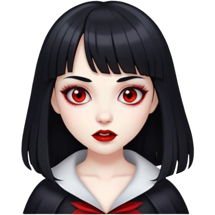 Garota vampira com cabelos pretos e franja emoji