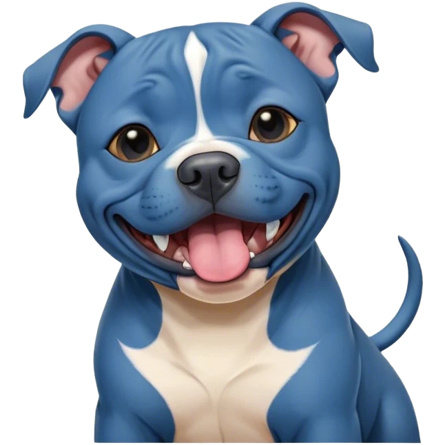 Cinematic Cute Yawning Blue Staffordshire Bull Terrier Portrait Emoji, Head tilted slightly with a dramatic, wide-open yawn, showcasing a smooth blue Fur with a refined texture, floppy ears slightly drooping, round dark eyes barely open in drowsy contentment, Simplified yet irresistibly adorable features, highly detailed, glowing with a soft, cozy glow, high shine, relaxed yet expressive, stylized with a touch of whimsy, bright and endearing, soft glowing outline, capturing the essence of a sleepy yet affectionate guardian, so drowsy it feels like it could stretch right out of the screen and curl up for a nap! emoji