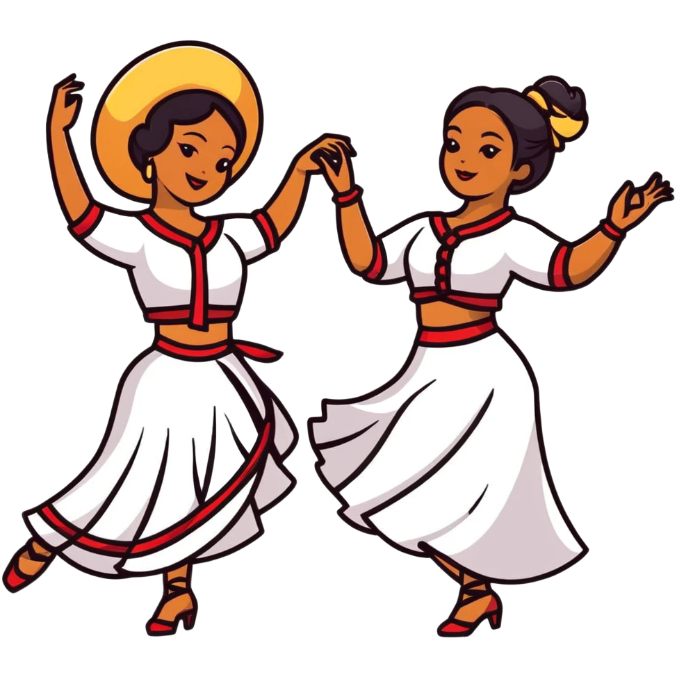 Colombian salsa dancers in vibrant traditional clothes, dancing with passion and rhythm emoji