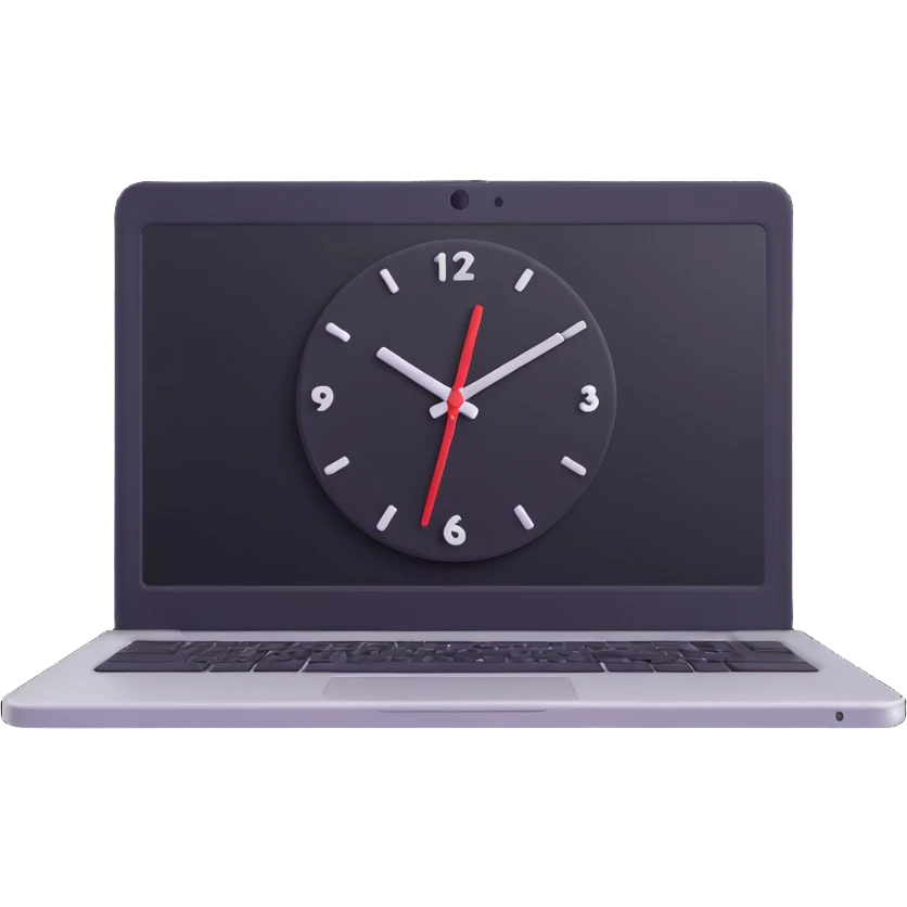 compact laptop with a clock icon overlay, symbolizing significant admin workload emoji