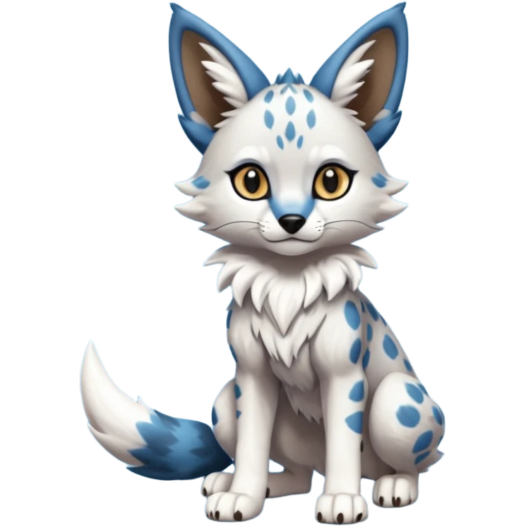 Blue cute adorable serval-Lycanroc-wolf-fusion-hybrid, full body emoji