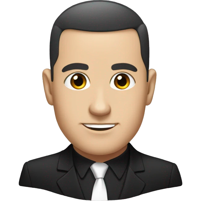 White man with dark hair buzzcut, wearing black suit and tie with white dress shirt  emoji