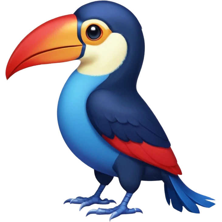 Blue tropical toucan-fakemon-bird, with red long beak, with a short blue lizard-tail curled inwards, Genshin Impact’s Dusk Bird emoji
