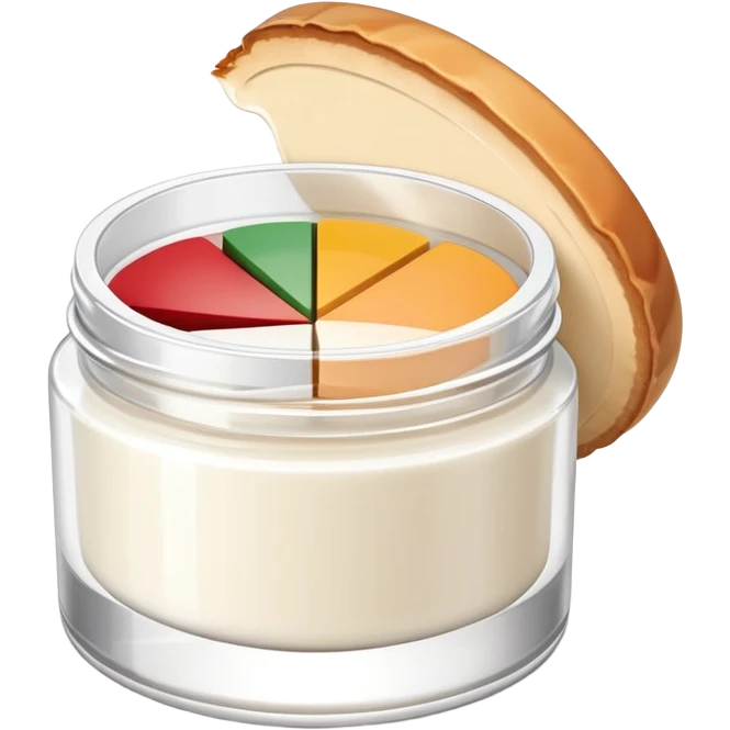 face cream jar with a pie chart on the lid indicating usage emoji