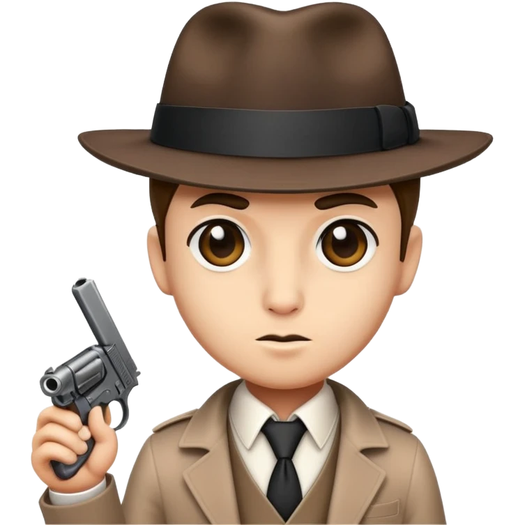 cute mafia character with fedora hat and tiny gun emoji
