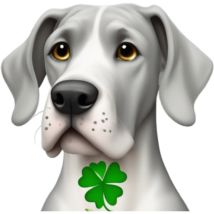 Grey great dane with four leaf clover emoji
