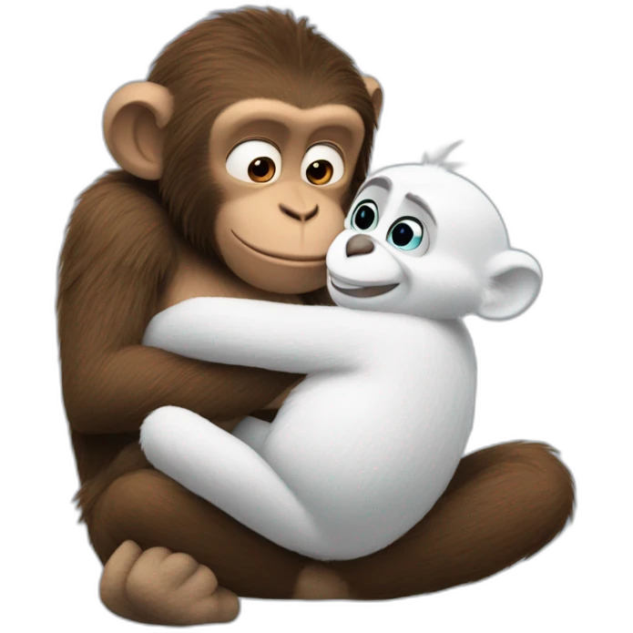 a monkey cuddling Olaf from Frozen emoji