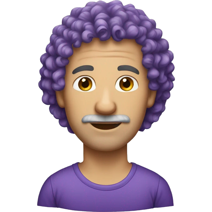 Caucasian, purple curly hair, man, middle-aged, earring. emoji