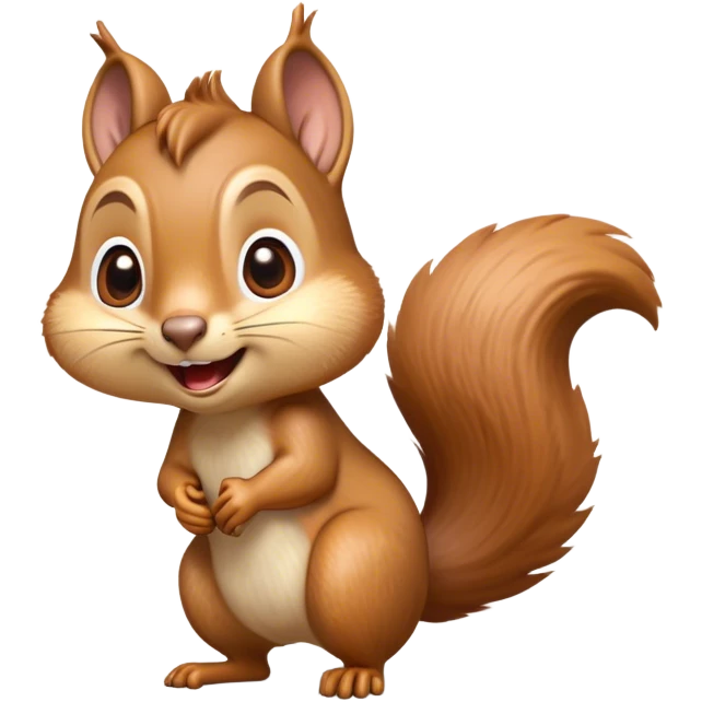 Cinematic Comical Squirrel Portrait Emoji, Head tilted dramatically with an exaggeratedly surprised expression and wide, comical eyes, featuring a petite, sprightly body with a dramatically bushy tail and perky, animated ears, Simplified yet hilariously expressive features, highly detailed, glowing with a slightly sassy woodland glow, high shine, dramatic yet playful, stylized with an air of cheeky forest mischief, soft glowing outline, capturing the essence of a meme-worthy squirrel that looks ready to scamper into viral fame with its playful antics! emoji