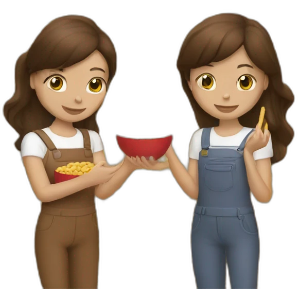 Two brunette girls holding peanuts emoji