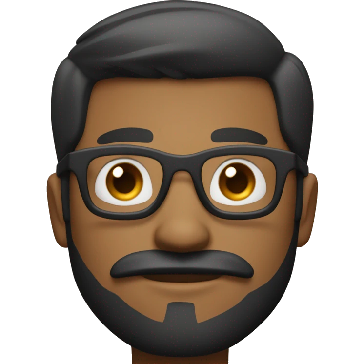 A light brown man with black hair with a neutral facial expression, styled exactly like Apple emojis. The background is plain, keeping the focus on the character. He has square bold slightly tinted glasses. A mustache and a sharp beard by the chin. emoji