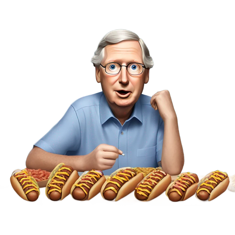 Photorealistic Mitch McConnell eating 25 hot dogs  emoji