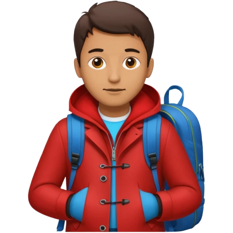 Man in red coat, backpack emoji