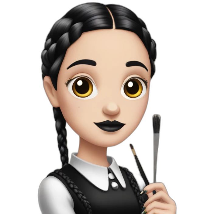 wednesday addams with braided hair painting nails emoji