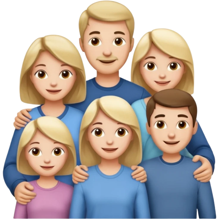 Happy family of 5: mom, dad, two sisters and brother emoji