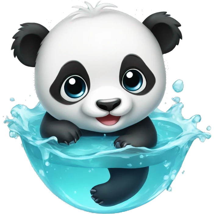Baby panda in water cute emoji