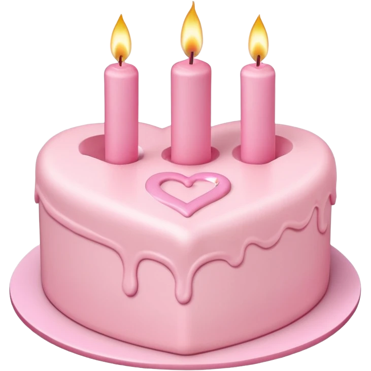 heart shaped birthday cake, pastel pink color, with one candle, cute design, kawaii style emoji