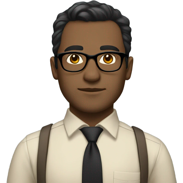 a man, dark brown hair, black glasses, no beard, beige skin, tie, shirt emoji