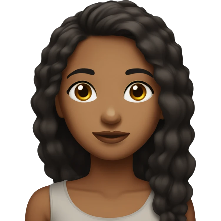 Brown girl emoji with big dark brown eyes and and long black hair and edges emoji