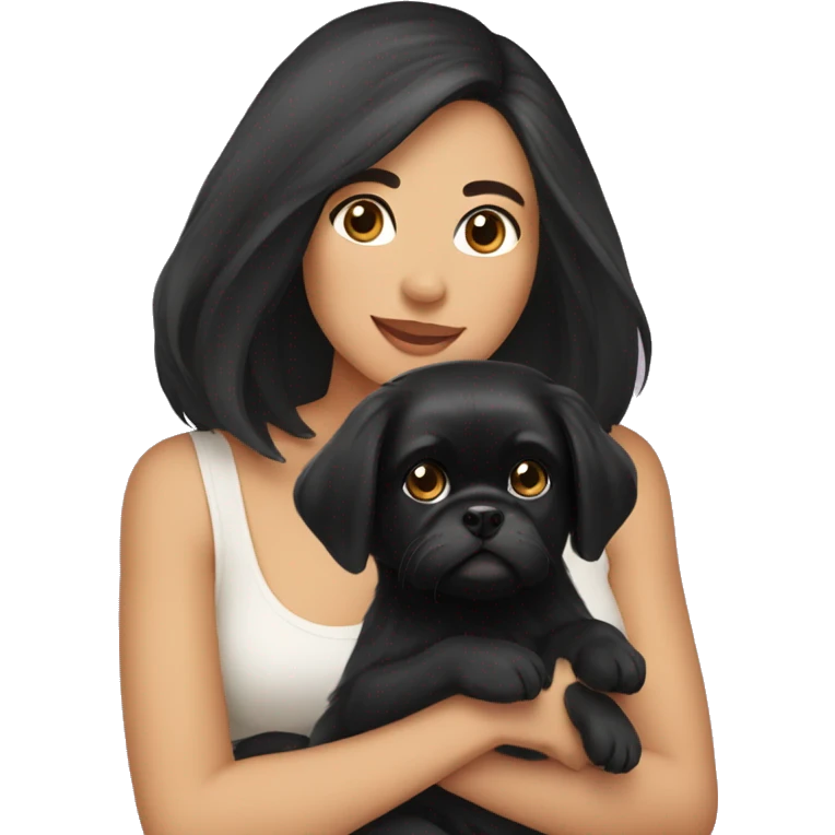 A woman with black hair cradling a Pekingese puppy  emoji