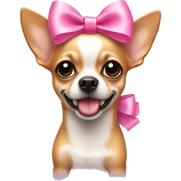 A Chihuahua with a pink bow on its head emoji