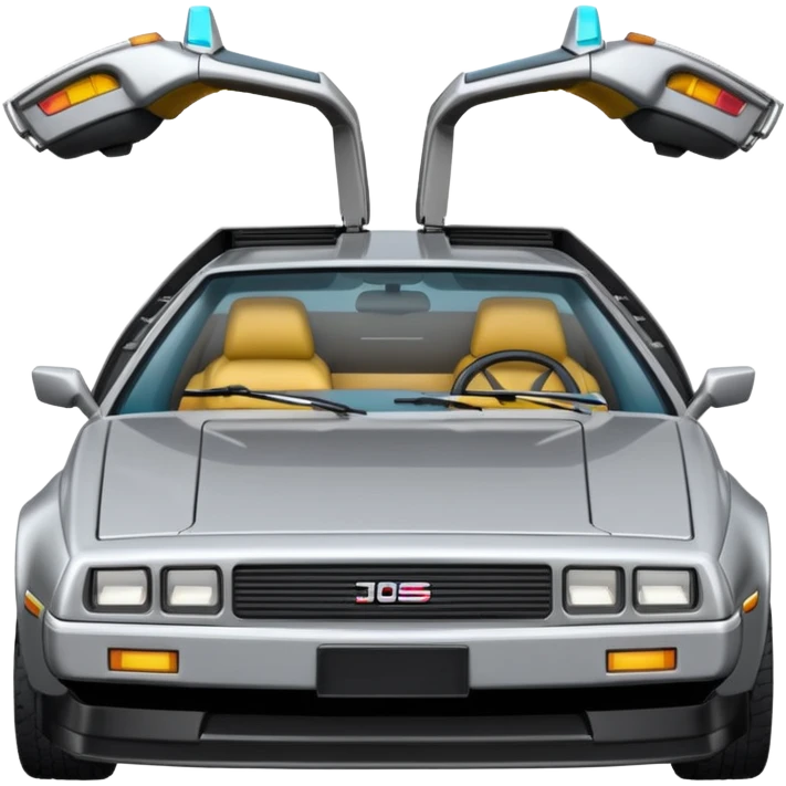 DeLorean car with gull-wing doors, no face, emoji style emoji