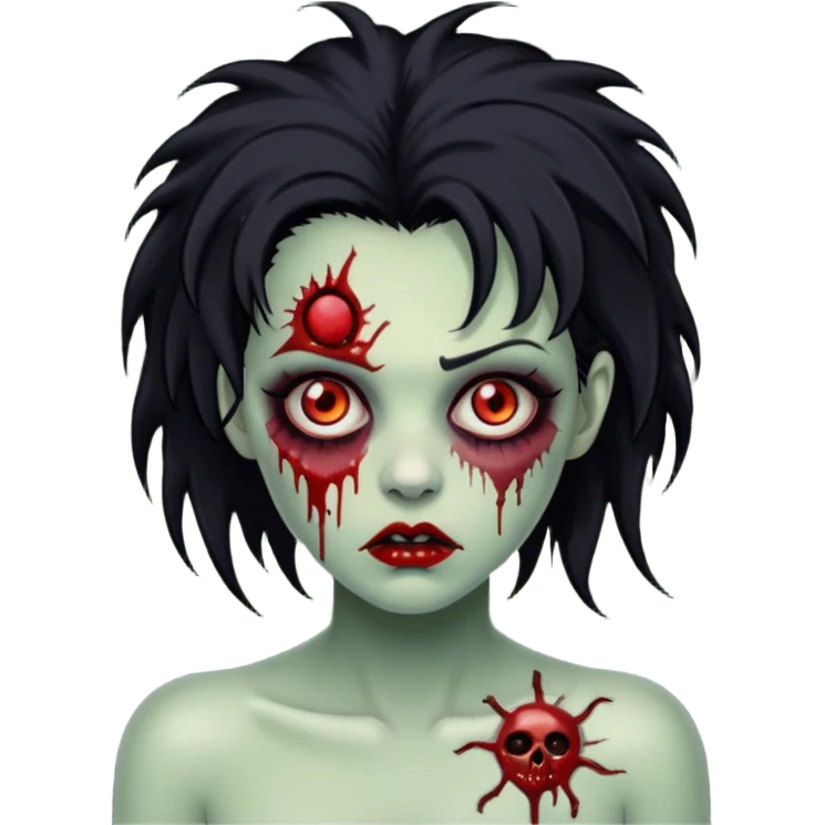 Mulher zumbi com pés escura ferimentos e um cabelo crespo cabelo preto  emoji