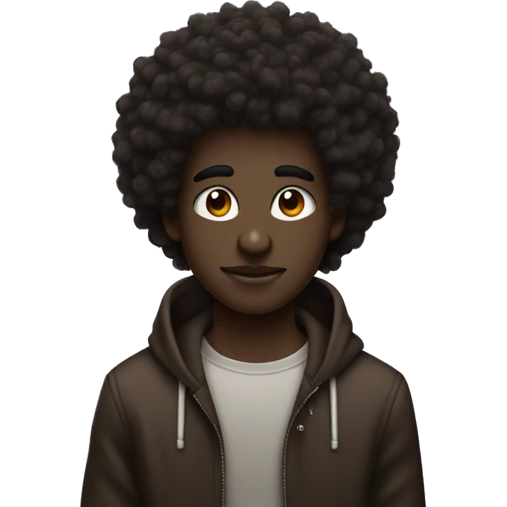 Dark skin boy with a kinda curly but wooly Afro and nose piercing and ear piercing with one slit in his eyebrow emoji