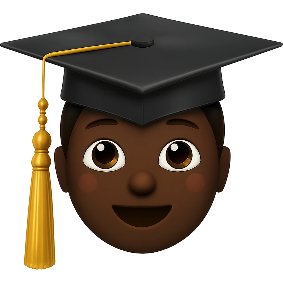 Make the graduation cap emoji feature an African American character, keep it cheerful, with no background. emoji