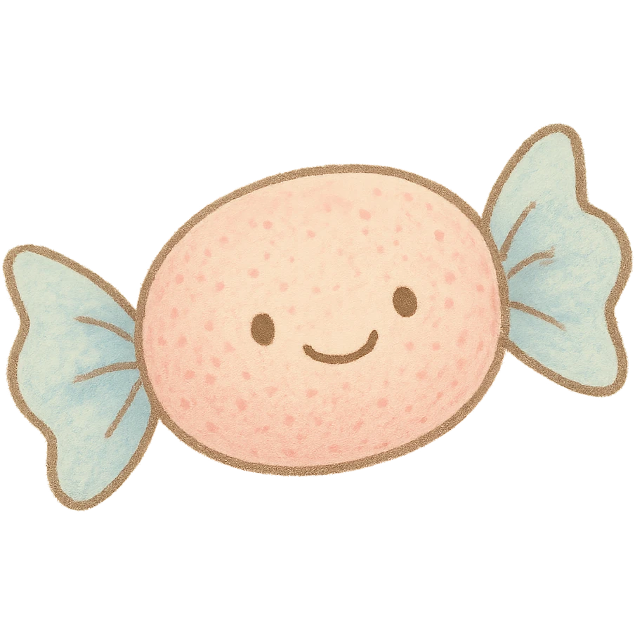 tiny pastel candy, Japanese hand-drawn kawaii style, full object, with a gentle smile emoji
