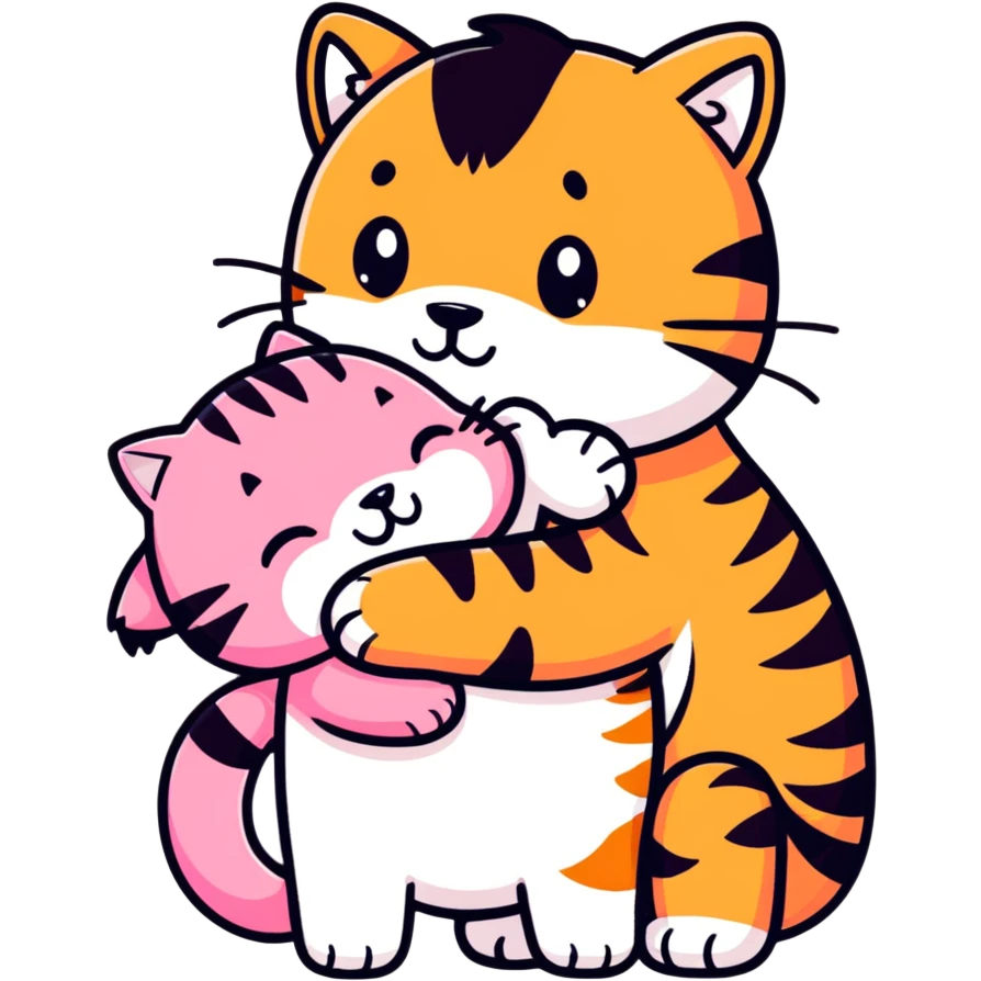 Tiger hugging pink cat  emoji